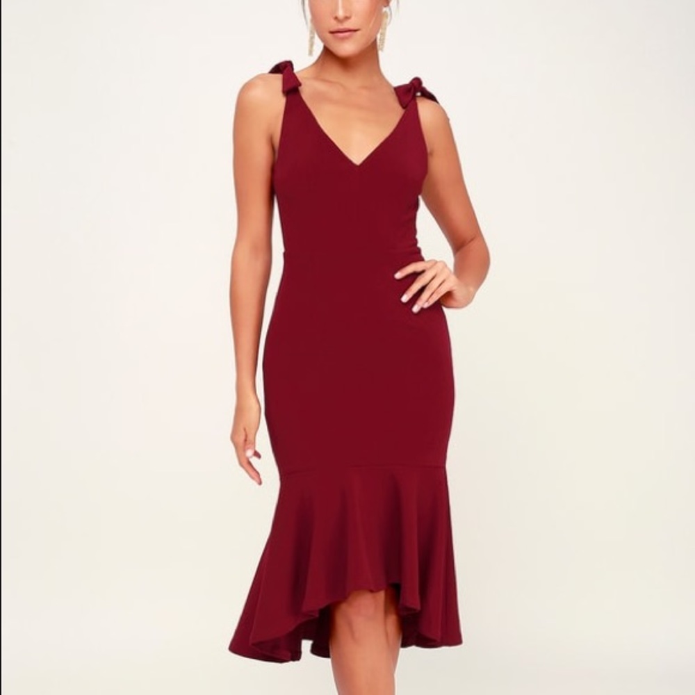 Wine Red Trumpet Hem Bodycon Midi Dress size XL